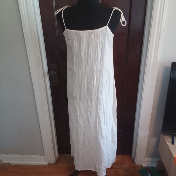 Faithfull the Brand Anthropologie Luna Midi Boho Dress Beige Button Down Sz 2 - Picture 7 of 8